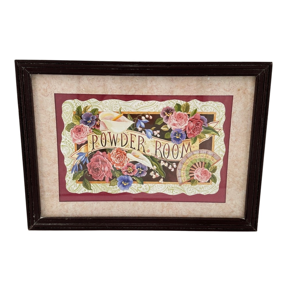 Home Interiors & Gifts Powder Room Framed Floral Art Print Vintage Style 14x10